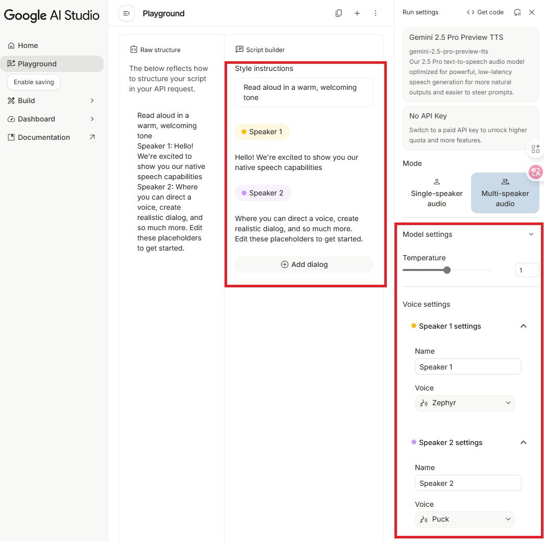 ai studio multi speaker interface