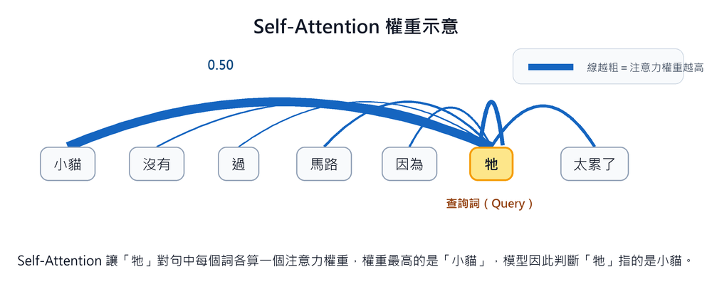 Transformer Self-Attention 權重示意